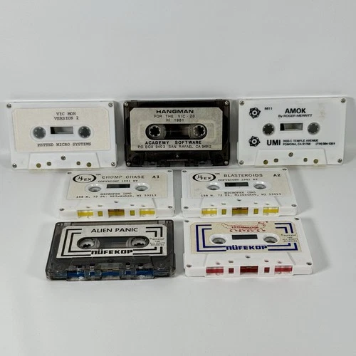 VIC20 Vintage Cassette Lot (7 Tapes) Rare 1980s Games Microfex, Nufekop, Vic Mon