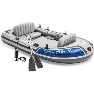 Inflatable Boat 4 Person with High-Output Pump Adjustable Seats Fishing Rod