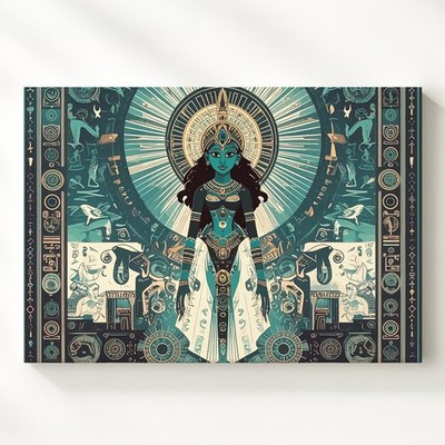Teal Mandala Goddess Canvasmodern Egyptian Symbolism Wall Art