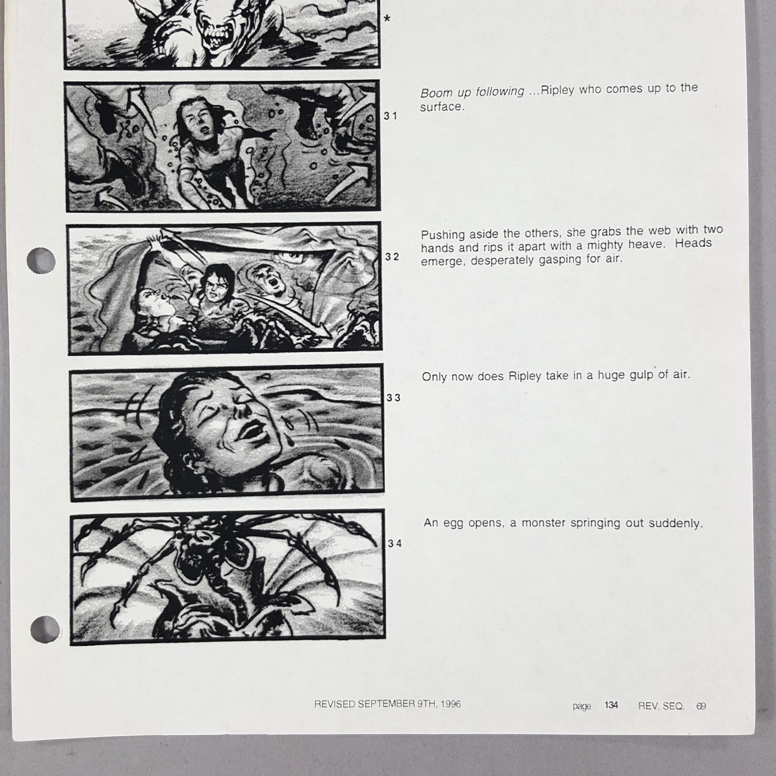 Image 4 of Alien: Resurrection - Production Used Storyboard, Ripley, Underwater Alien