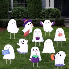10 Pcs Ghost Halloween Yard Signs with 20 Stakes for Outdoor Lawn