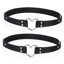 2Pcs Leather Thigh Garter, Adjustable Black Thigh Straps, PU Leather Heart