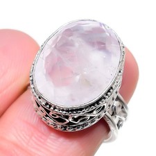 Natural Rose Quartz Gemstone 925 Sterling Silver Ring Size 7 j826