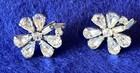 VTG RHINESTONE EARRINGS FLOWER PETAL DESIGN SILVER TONE PRONG SET CLEAR CLIP ON — photo 1