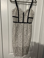 Express Size 8 Mini Sheath Dress White Lace Floral Cotton Nylon Blend Spaghetti