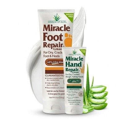 Miracle Foot Repair Cream, 8 oz + 1 oz Miracle Hand Repair, Healing Aloe Vera...