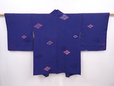 6129T03z550 Vintage Japanese Kimono Silk HAORI Dark lavender blue