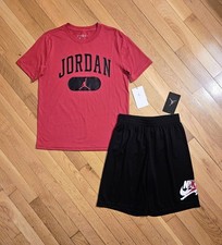 NEW Nike Jordan Youth Big Boy T-Shirt Short Set, Red YM-10/11