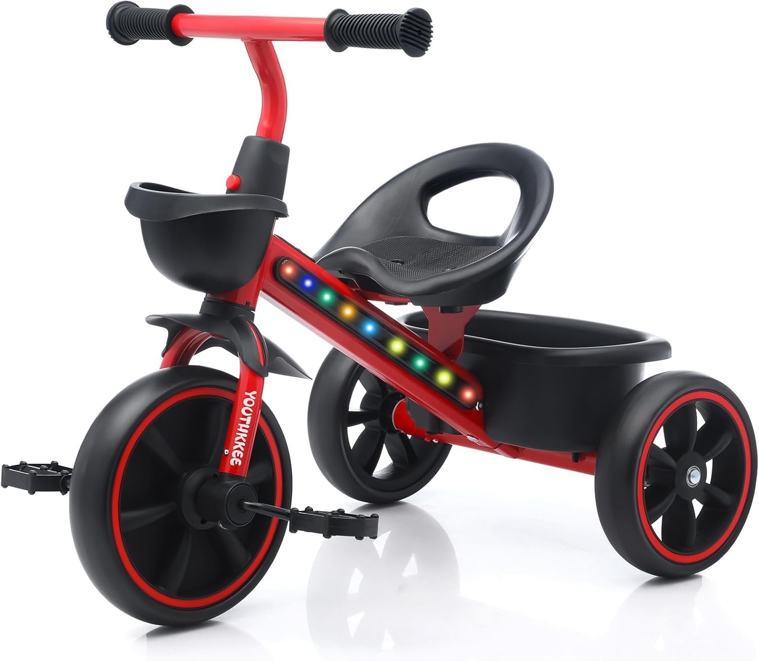 Kids Tricycle with Colorful LED Lights,Stable 3-Wheel Design
