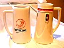 Vintage 1960s White ceramic BUDWEISER CROWN AND MICHELOB BEER STEIN MUGS