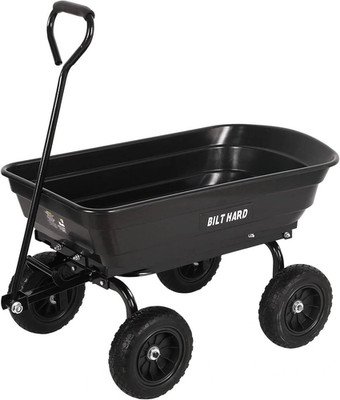 4 Cu.Ft. 10'' No-Flat Tires Poly Yard Dump Cart with 180° Rotating Handle, 600 Lb