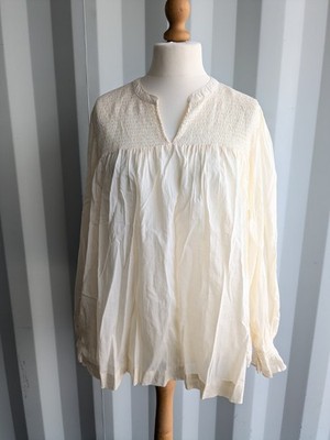 Primark Cares Ivory 100% Cotton Boho Blouse XL Balloon Sleeve Tunic Top
