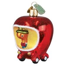 Old World Christmas LOWLY WORM'S APPLECAR (44277) Glass Ornament w/OWC Box