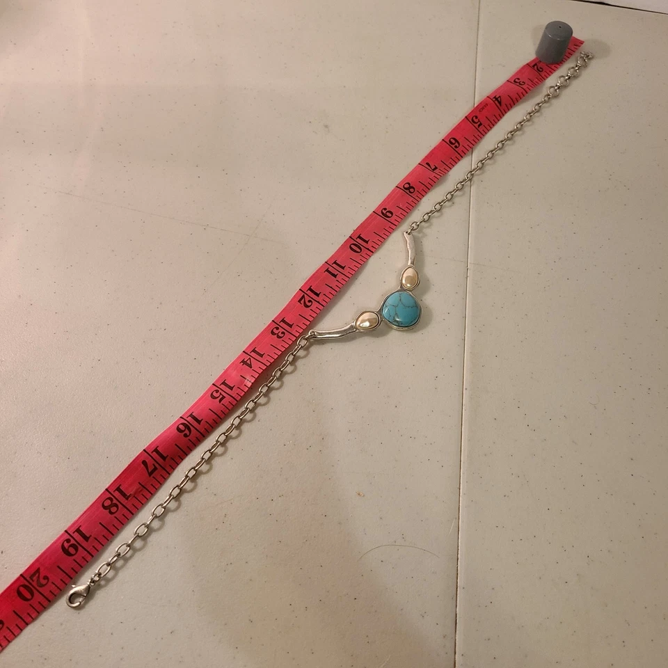 Collar madreperla turquesa sintética tono plata Lucky Brand, retro vintage  Foto 3 de 4