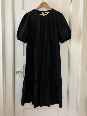 Asos Warehouse tiered cotton midi dress in black UK 18 (US 14) VG $68  retail