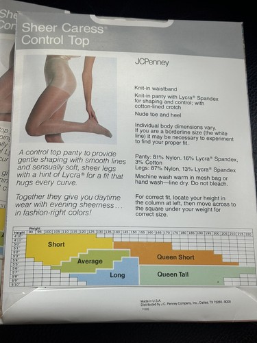 2 JC PENNEY PANTYHOSE SHEER CARESS CONTROL TOP AVERAGE BONE 81 LONG Control Top - Picture 4 of 5