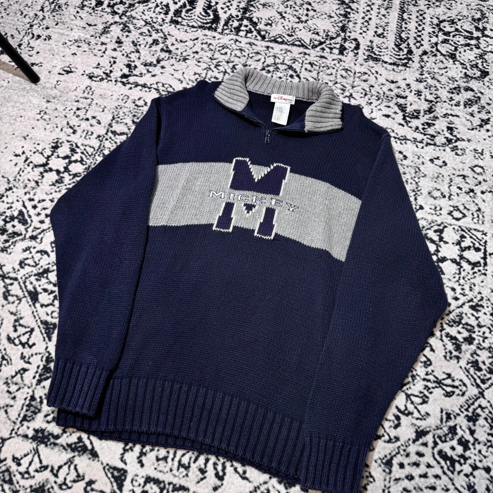 GUCCI Maglione mezza zip cotone navy unisex Disney vintage taglia L Y2K anni 90 Topolino Lo