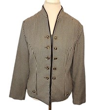 Vintage 90s Black Houndstooth Double Breasted Blazer Classic Unstructured Sz S/M