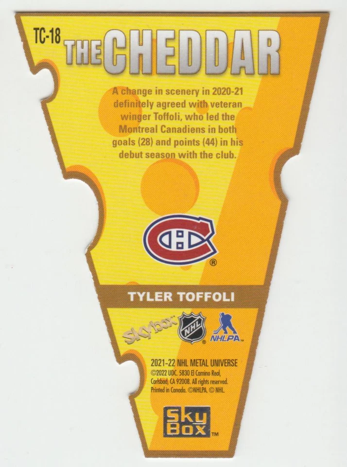 2021-22 Skybox Metal Universe The Cheddar Tyler Toffoli #TC18 - Image 2 of 2