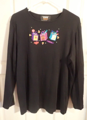 Studio Treat Halloween Shirt Womens XL Black Candy Corn Pumpkin