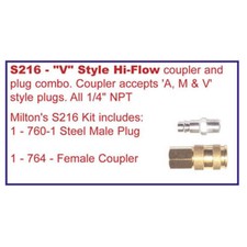 Milton S216 1/4" NPT V Style Air Coupler and Plug Kit