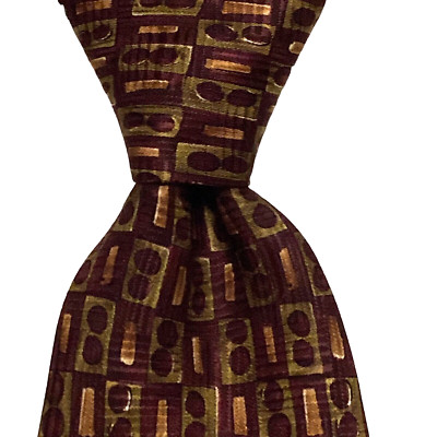 ROBERT TALBOTT Best of Class Mens Silk Necktie Designer Geometric Burgundy EUC