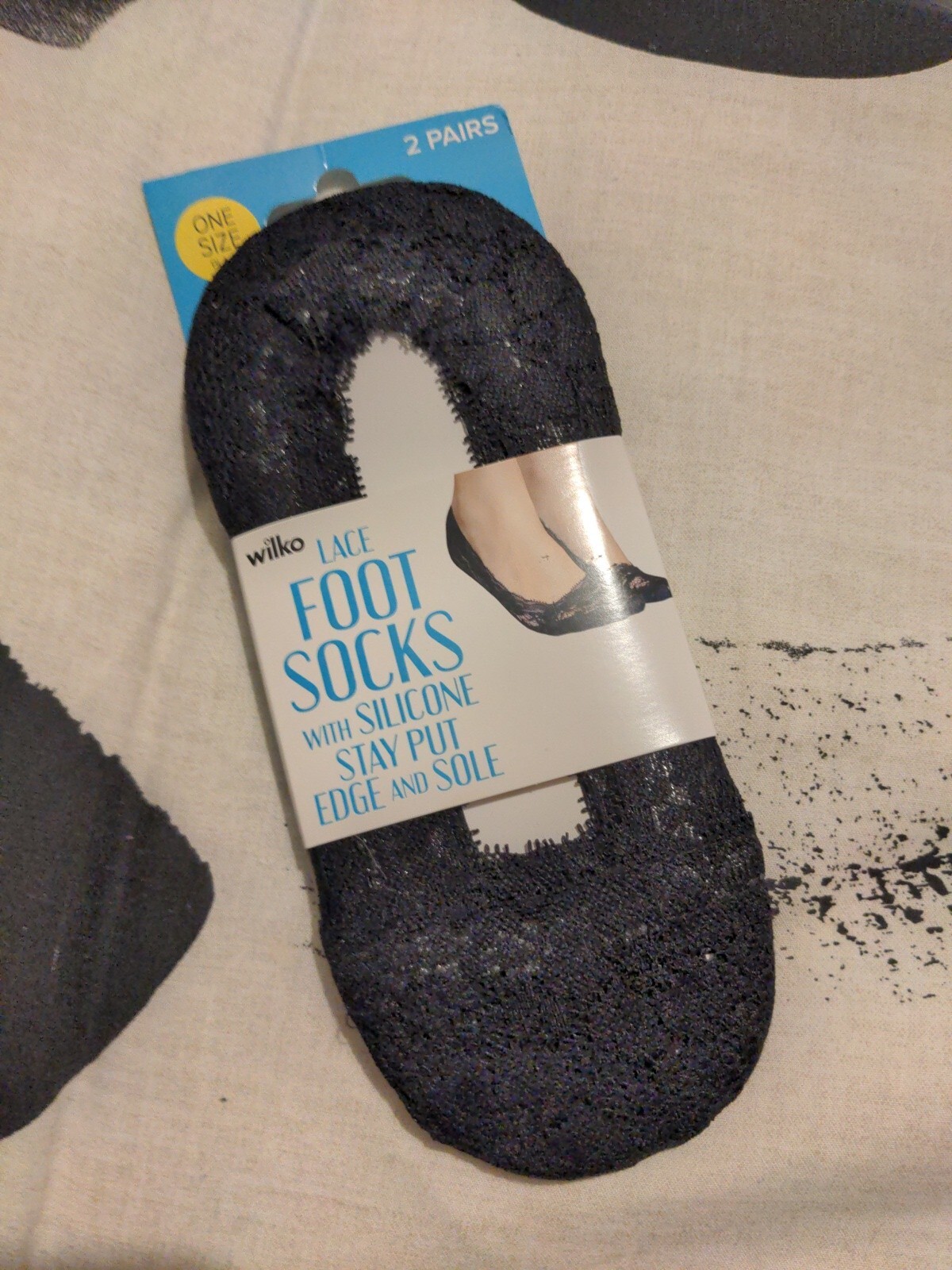 SAOLA wilko 2 paia UK 4 7 pizzo nero calze piedi silicone stay put bordo e suola