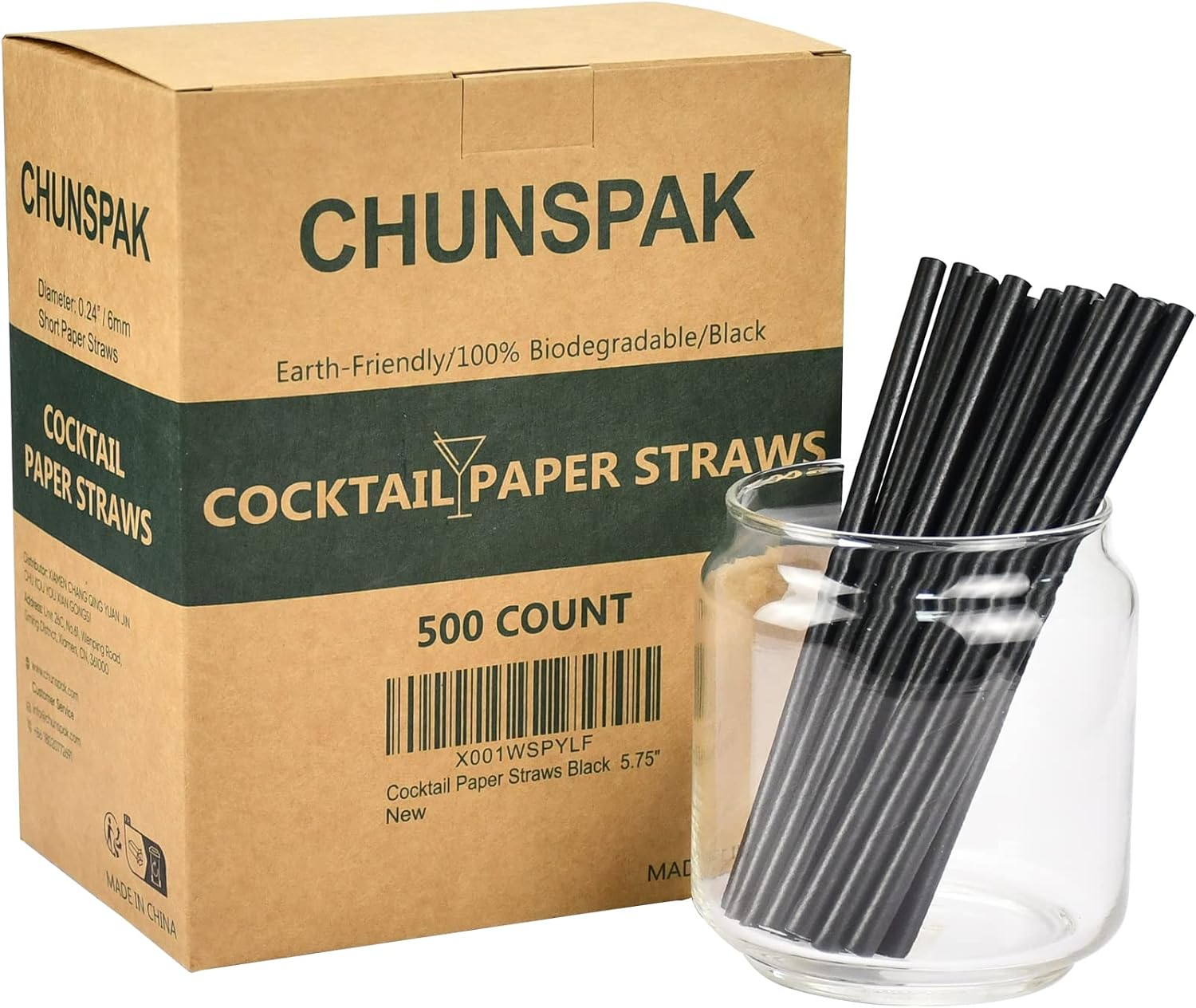 Black Paper Straws 5.75 Inch - 500 Bulk Biodegradable Paper Drinking Straws, Sti