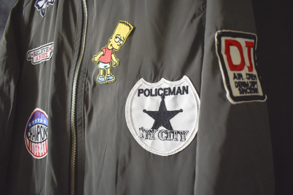 Teen Girls Lightweight Fashion Stylish Green Patches Oversized Bomber Jacket - Image 4 of 4