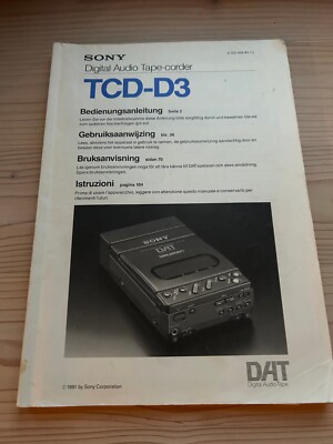 Original SONY TCD-D3 DAT Tapecorder Bedienungsanleitung User Manual gebraucht