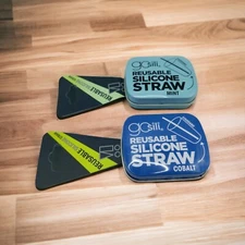 Gosili Reusable Silicone Straw COBALT & MINT Travel Size Compact Tin Bundle