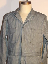 VINTAGE MEN'S WRANGLER BLUE BELL HICKORY STRIPE DENIM COVERALLS! SANFORIZED! 40