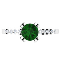 0.82 Ct Round Cut Natural Emerald  Diamond Wedding Ring 925 Sterling Silver