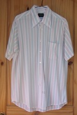 JCP Towncraft Penn Prest Vtg Ivory, Red  Blue Short Sleeve Shirt, Men's 16 1/2