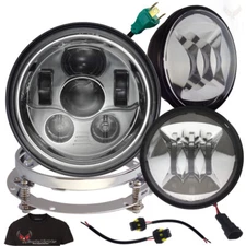 Eagle Lights Harley 7" Chrome LED Headlight/Spot Light Kit w/ Adapter Ring