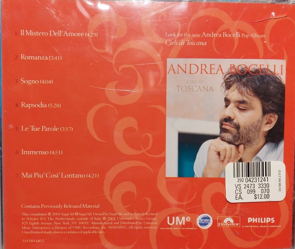 Andrea Bocelli : Presents Mistero Dell’Amore The Mystery of Love - Audio CD New - Image 2 of 2