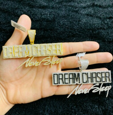 14k Gold Finish Dream Chaser Never Sleep Hip Hop Charm Pendant w/ Rope Chain