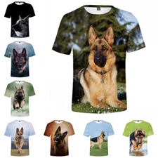 Men Women Teens Shepherd Dog Print Casual Short Sleeve T-Shirt Jersey Tops