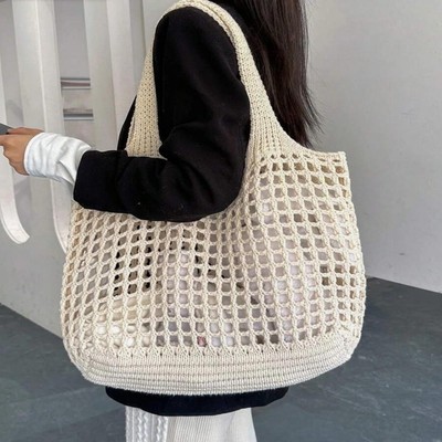 Mode Häkeln Taschen Frauen Tote Bag Totes Stroh Handtasche Woven Knit Schulter
