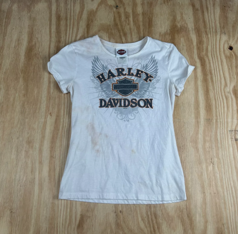 Y2K Harley Davidson Wing Logo Short Sleeve Graphic Women's T-Shirt Size S White