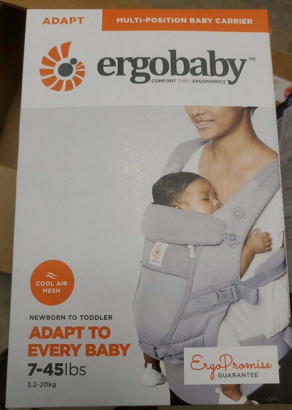New Ergobaby Adapt Ergonomic Multi-Position Baby Carrier Grey For 7-45  Pounds