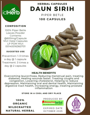 [idHerb] Kräuter KAPSELN Pfeiferkäfer Daun Sirih natürliche Bio Kräuter