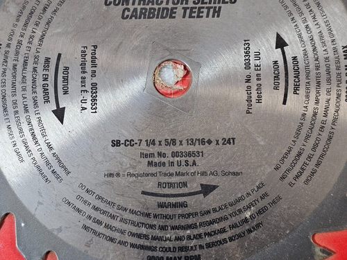 Hilti 7 1/4 x 5/8 x 13/16" 24 Teeth Carbide Cutting Circular Saw Blade - #336531 - Picture 5 of 9