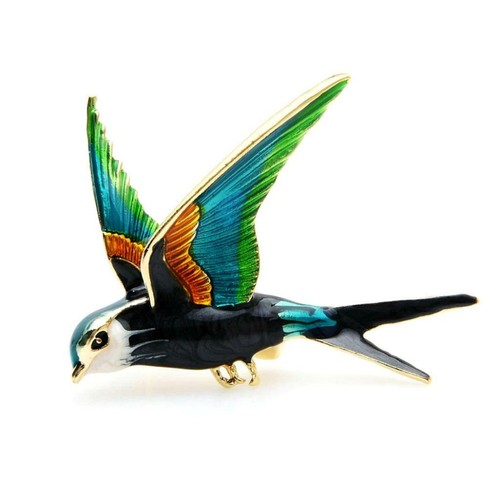 FLYING SWALLOW PIN 2" Colorful Swift Bird Brooch Gold Blue Green Teal Enamel - Picture 4 of 4