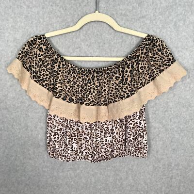 Solitaire Anthropologie Crop Top Large Lace Ruffle Fold Over Animal Festival