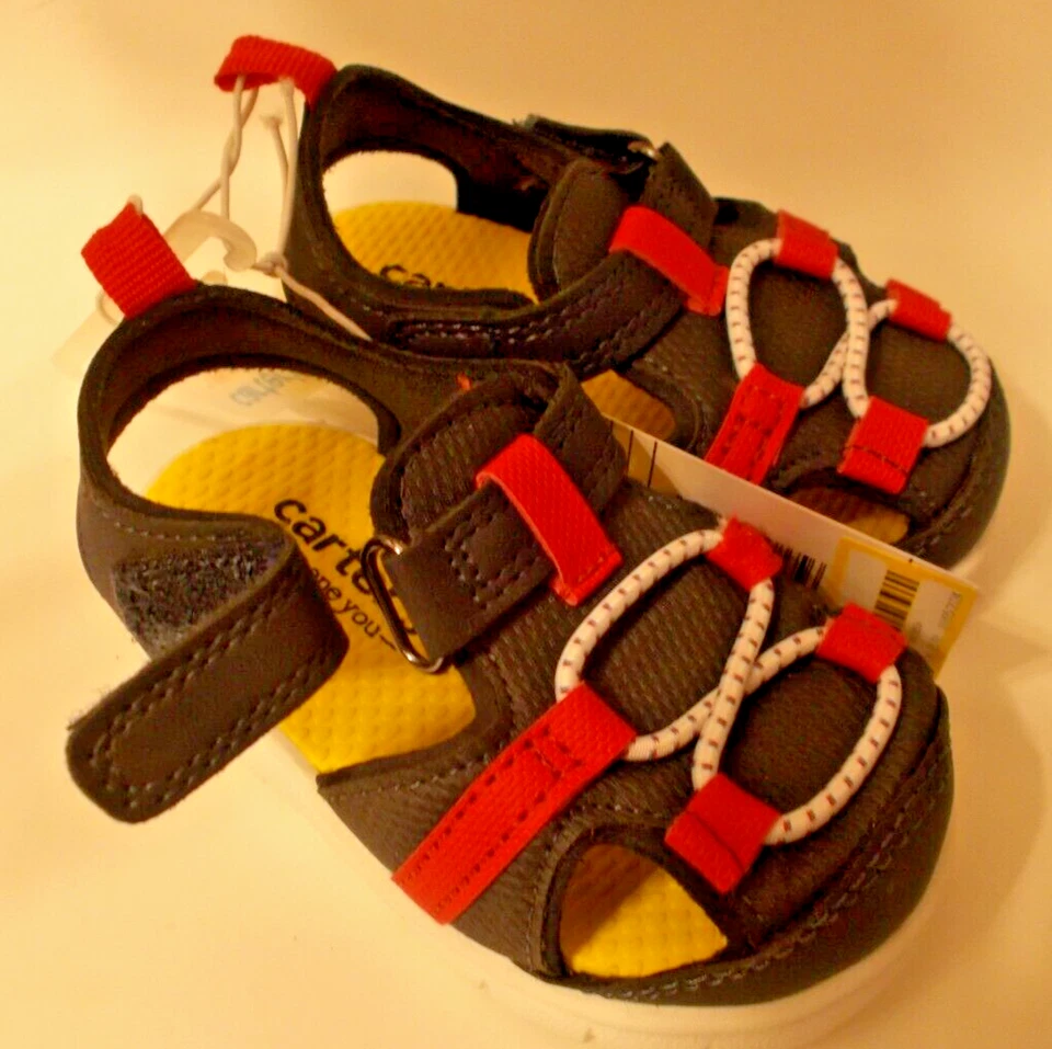 Sandalia para caminar con punta cerrada para bebé talla 4 azul/rojo/blanco Carters niño pequeño EE. UU. Foto 2 de 3