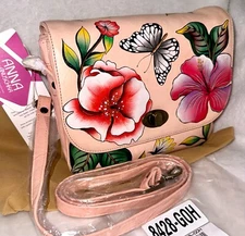 Anuschka Anna NWT🌺Triple Compartment Flap Crossbody Saddle Bag-Garden of Hope