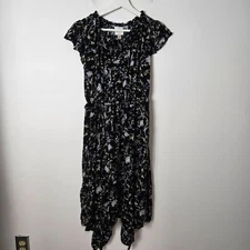 Knox Rose Size M Floral Handkerchief Hem Short Sleeve Midi Dress Cottagecore