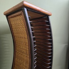 Vintage Rattan Wood And Metal Wave Rack 42 CD  Storage Tower