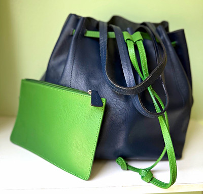 Mark & Graham Blue/Green Drawstring Bucket Bag w/ pouch